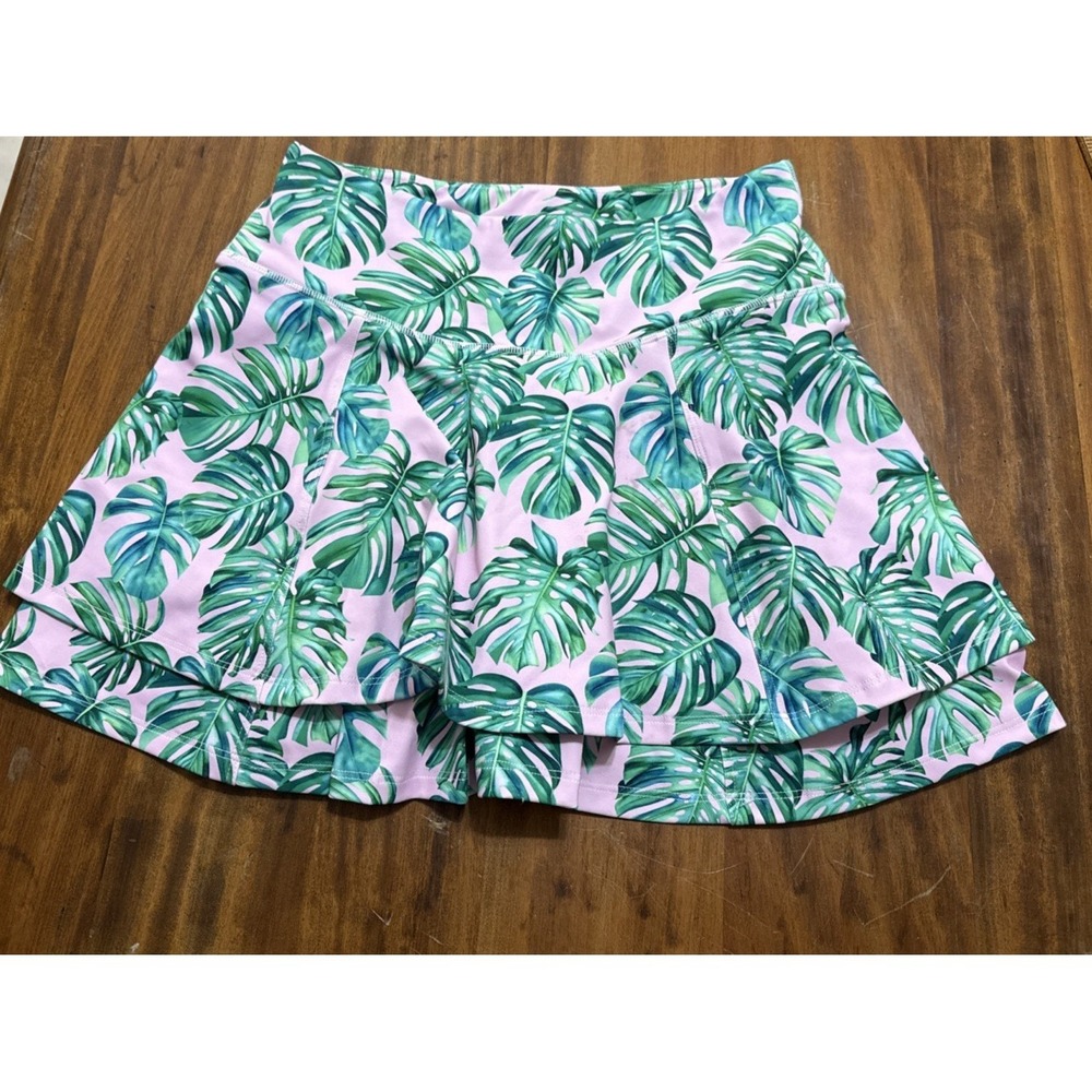 Women's Sugar Bee Clothing Tennis Skirt Skort Pink Palm Print Skort, M